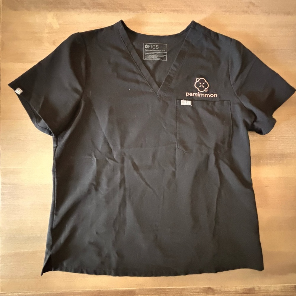 FIGS Catarina “Persimmon” Embroidered One-Pocket Scrub Top, Black, XL